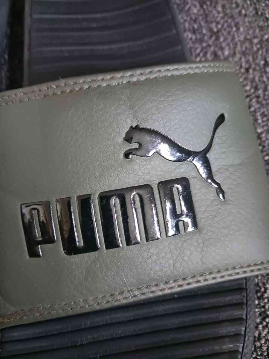 Forest Green and Black Puma Slides - Arverne, New York - FleaMarketBay