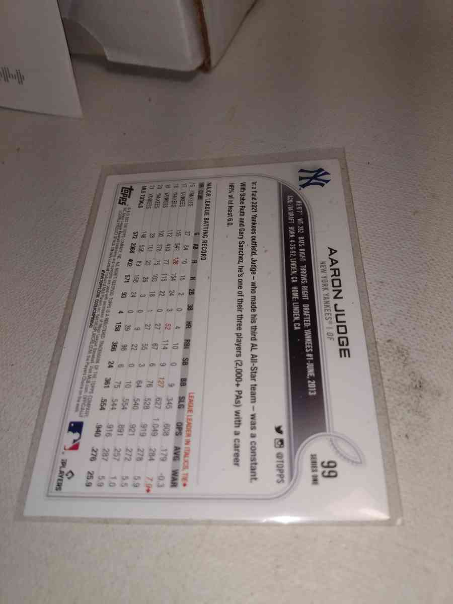 2022 Topps card number 99 Aaron judge - Alicia, Arkansas - FleaMarketBay