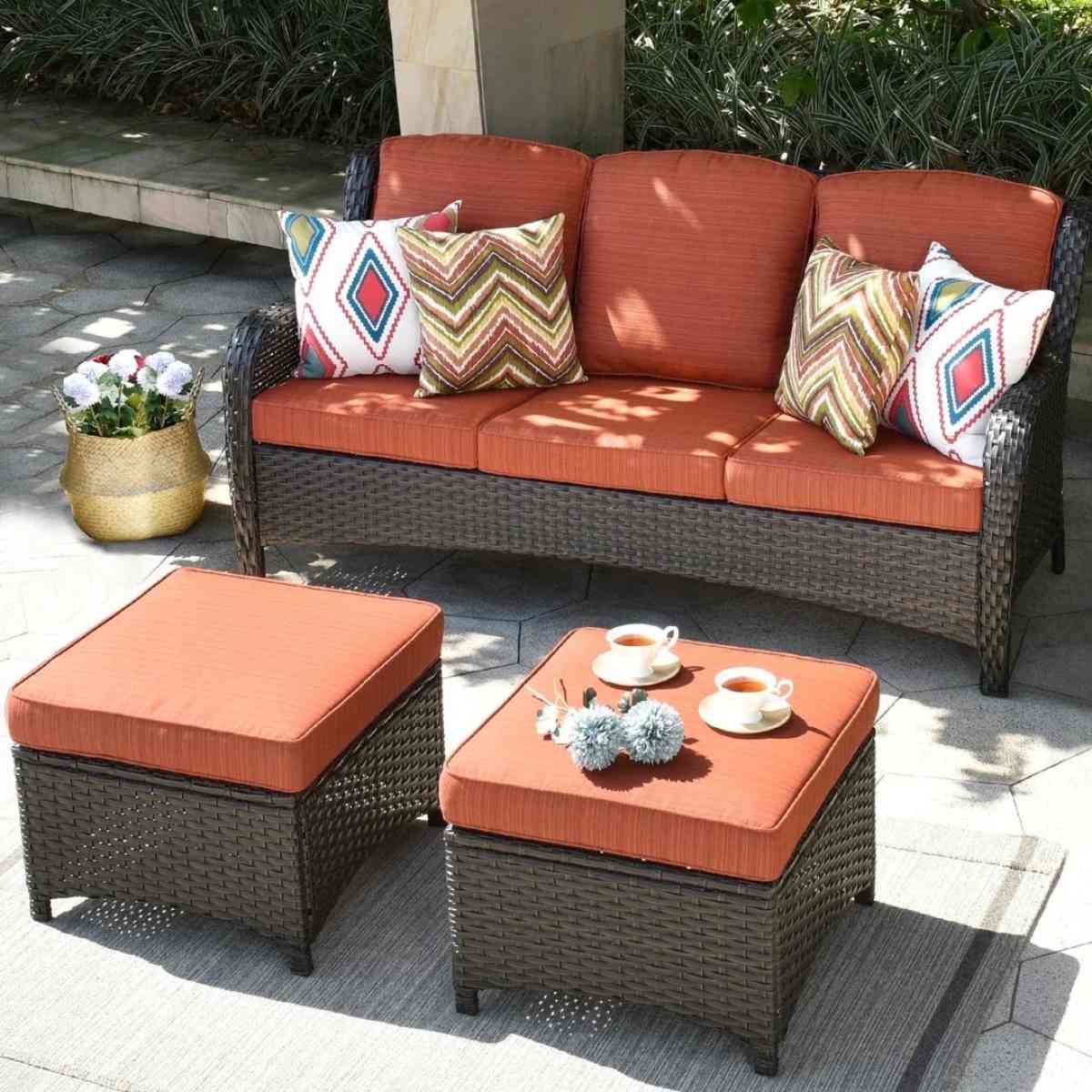 Outdoor Couch 3Piece with Ottoman Kenard Curved Handres - Claremont, California - FleaMarketBay