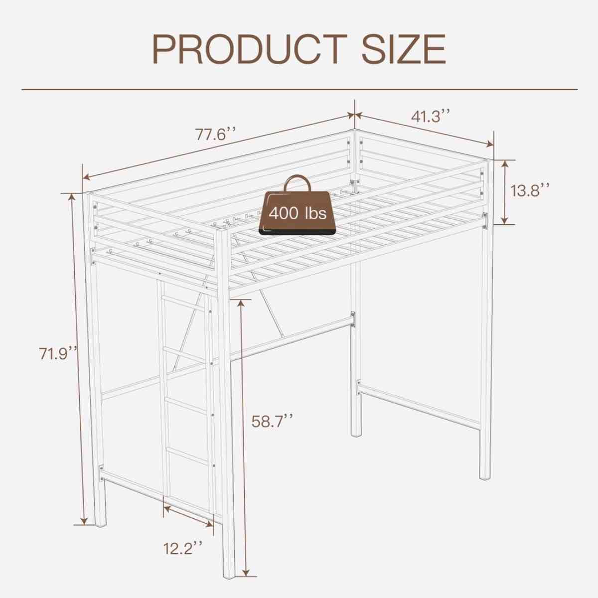 Metal Twin Loft Bed Frame for Kids  Teens with Safety Guardr - Claremont, California - FleaMarketBay