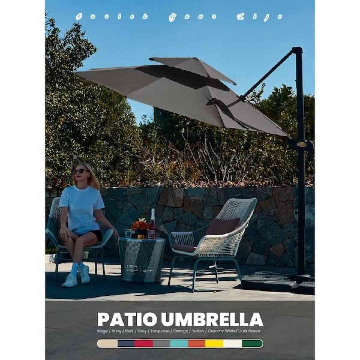 10FT Round Cantilever Patio Umbrella Double Top Roating Outd - Claremont, California - FleaMarketBay