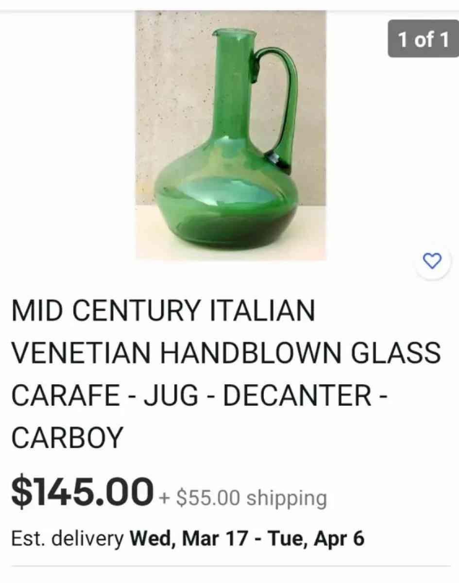 Mid century  venetian glass carafe Jug decanter - Houston, Texas - FleaMarketBay