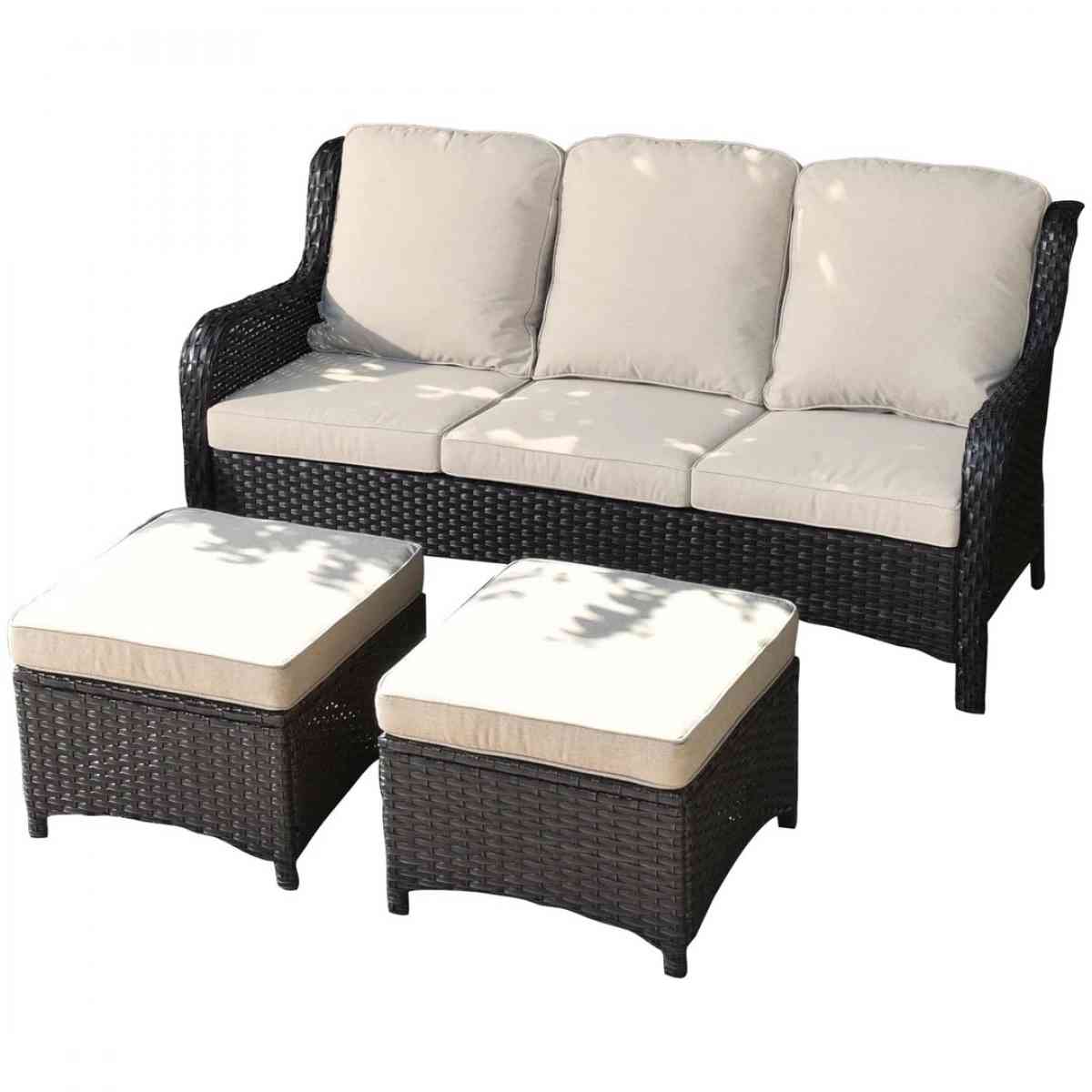 Outdoor Couch 3Piece with Ottoman Kenard Curved Handres - Claremont, California - FleaMarketBay