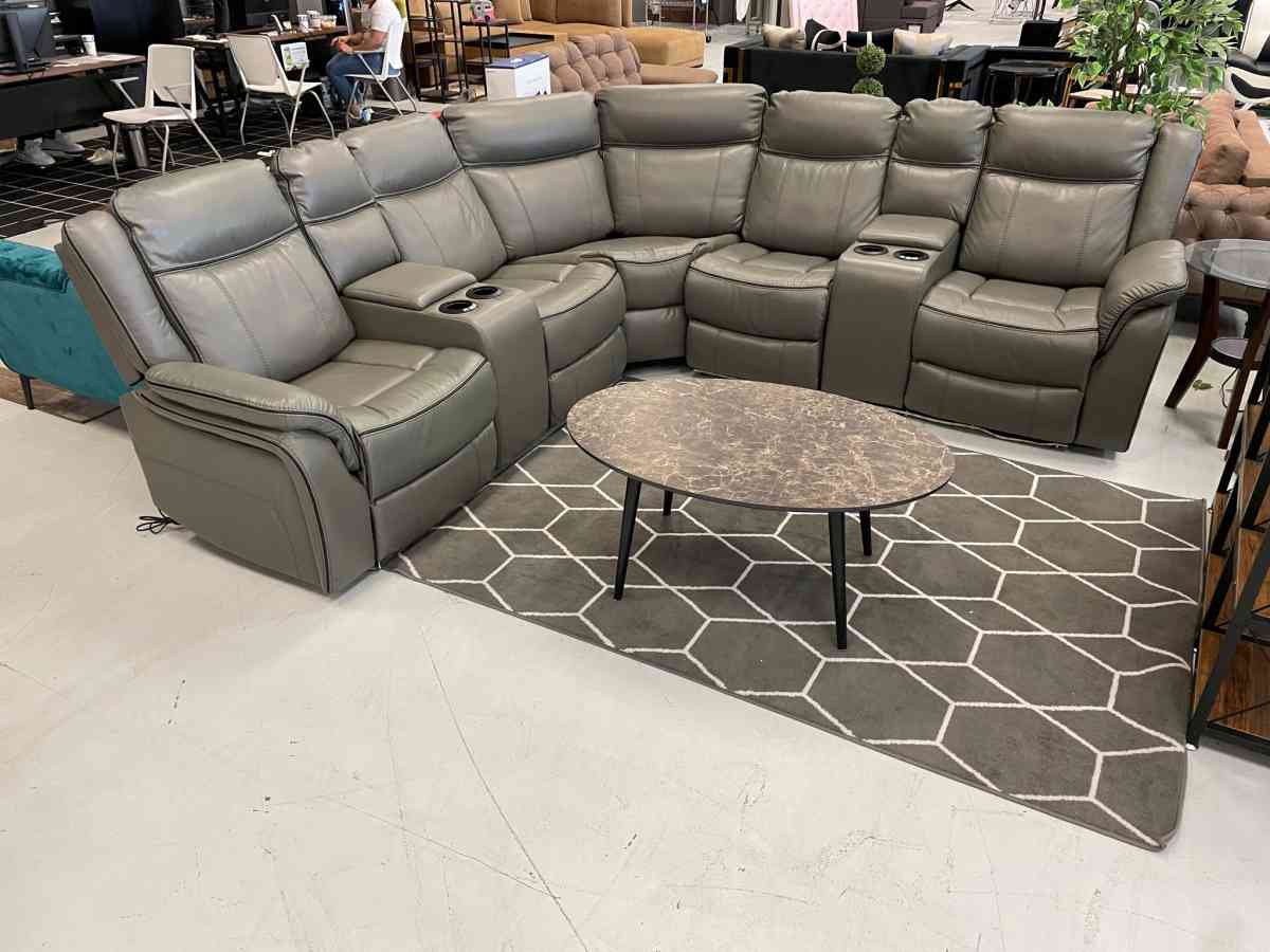 SPECIAL PRICES ONLY ON THIS MONTH Gray leather sectional pow - Houston, Texas - FleaMarketBay