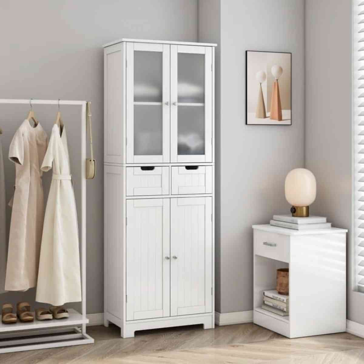 4 Doors Linen Storage Cabinet 3Tier Wood Tall Cabinet Cupboa - Chino Hills, California