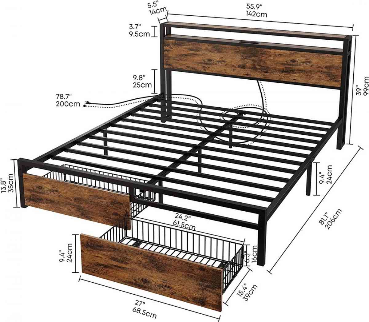 Full Size Bed Frame with Storage Drawers Platform Bed with H - Claremont, California - FleaMarketBay
