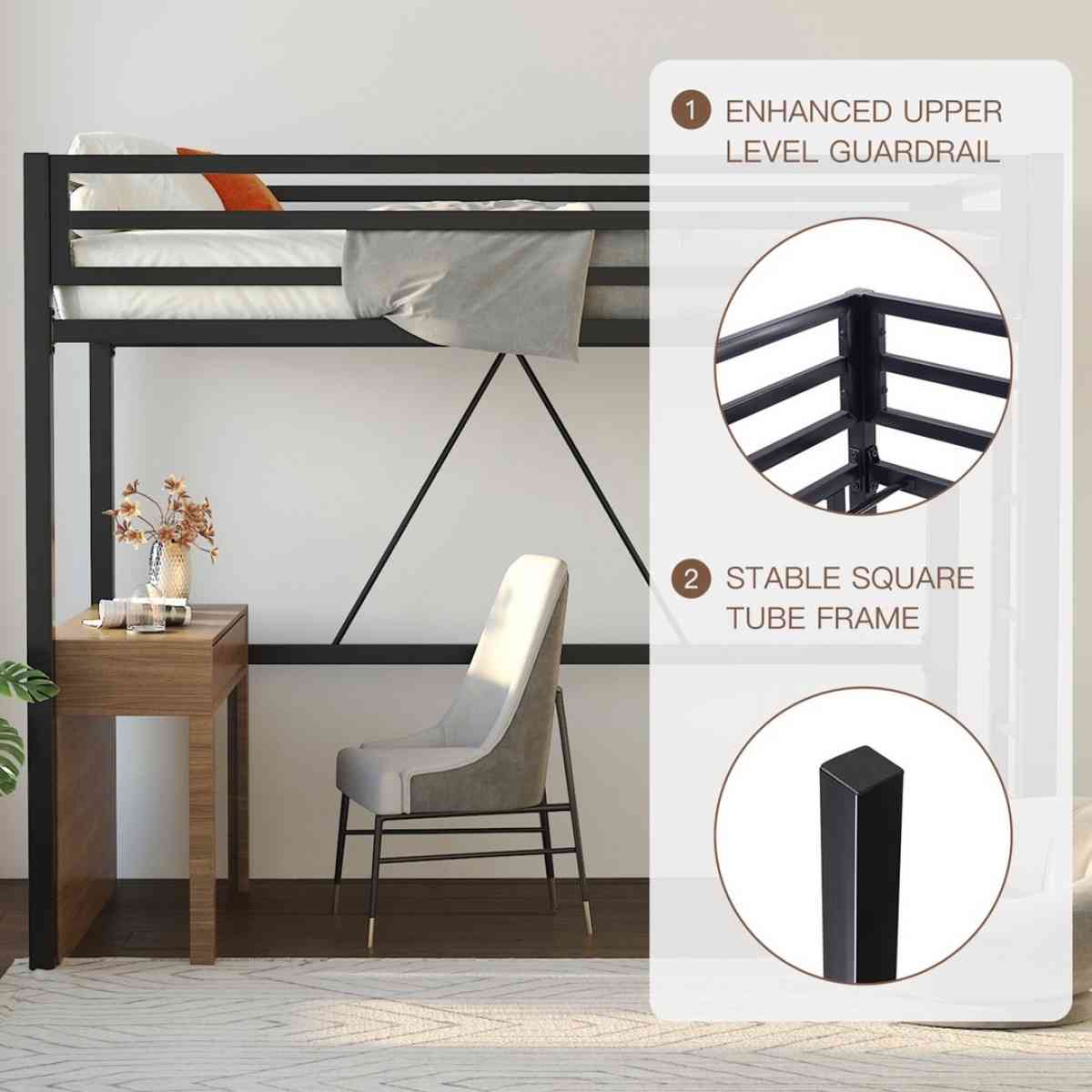 Metal Twin Loft Bed Frame for Kids  Teens with Safety Guardr - Claremont, California - FleaMarketBay