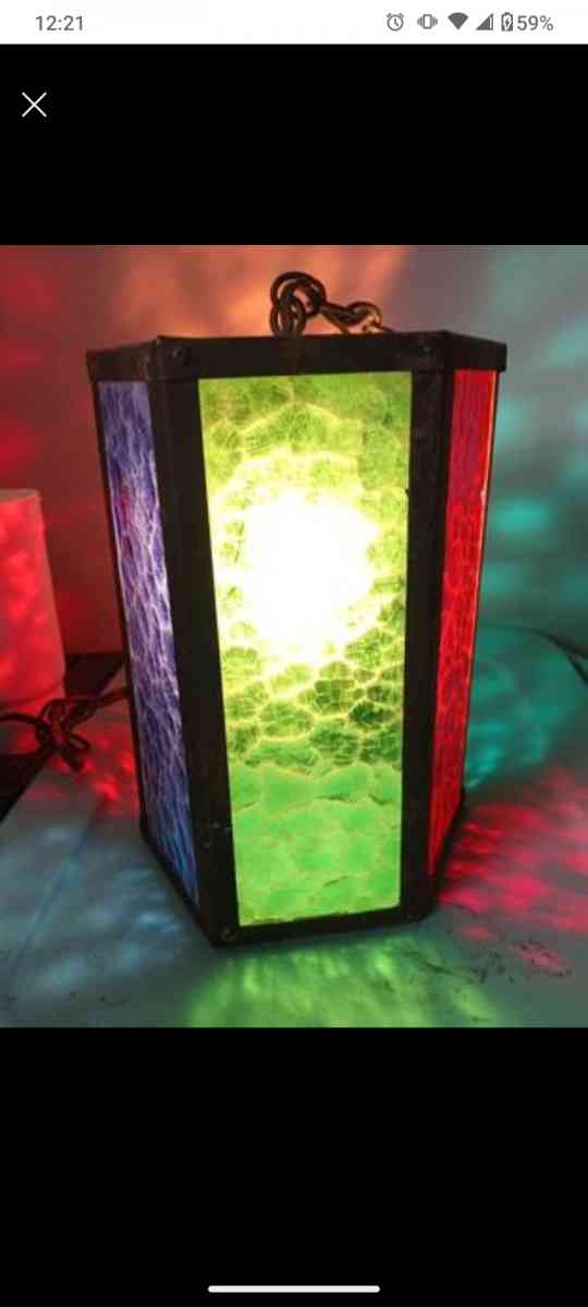 6 Sided Stained Glass Overhead Lamp - Lawrence, Kansas - FleaMarketBay