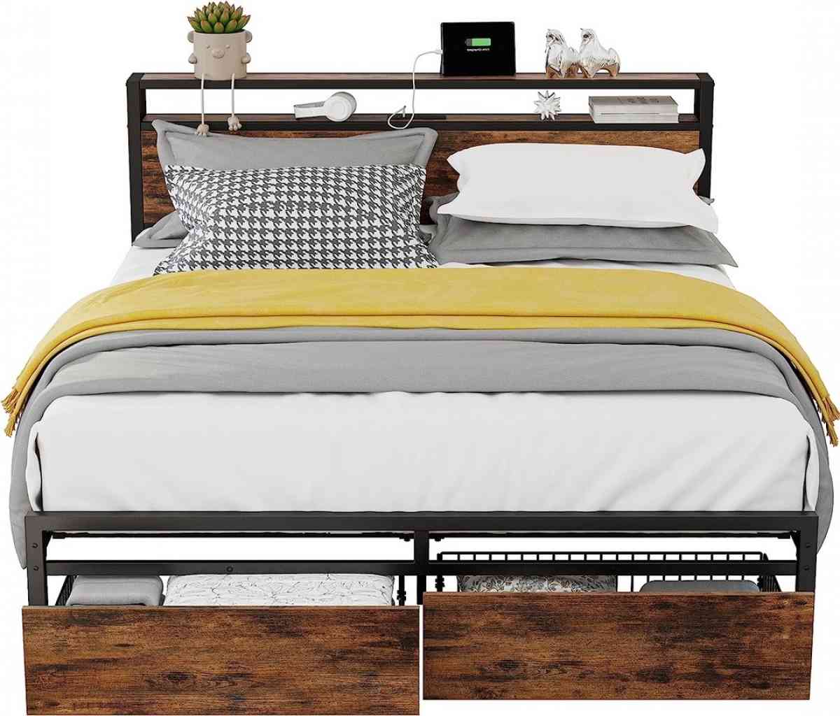 Full Size Bed Frame with Storage Drawers Platform Bed with H - Claremont, California - FleaMarketBay