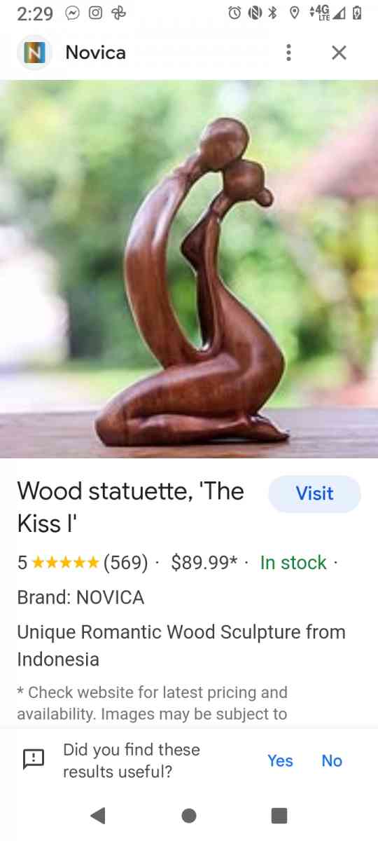 wood sculpture man  woman kissing - Houston, Texas - FleaMarketBay