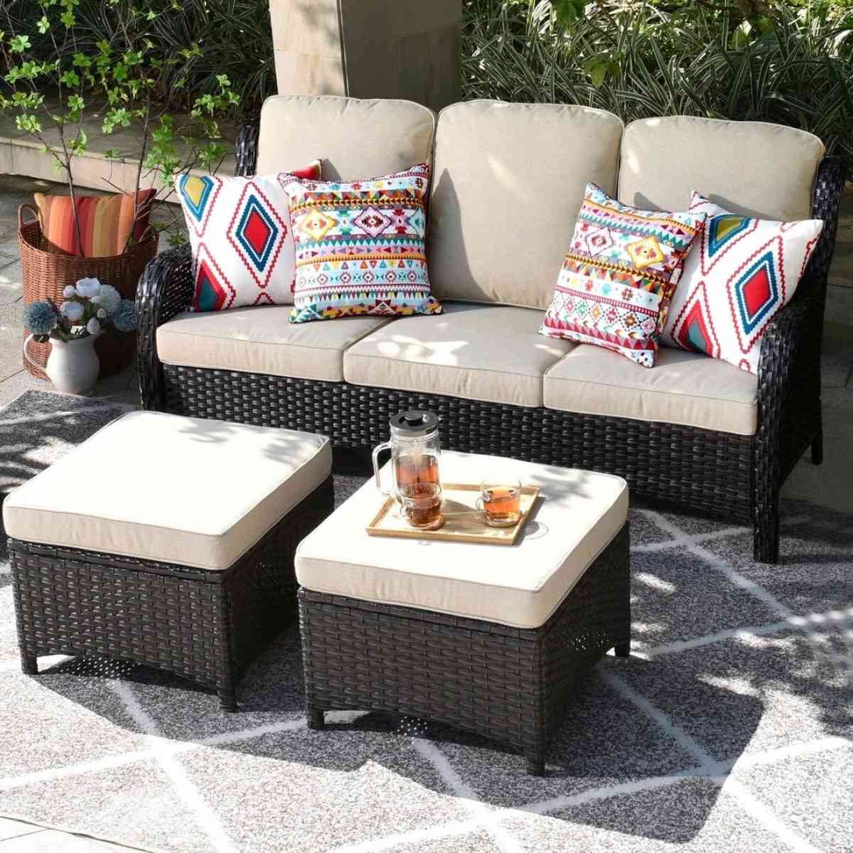 Outdoor Couch 3Piece with Ottoman Kenard Curved Handres - Claremont, California - FleaMarketBay