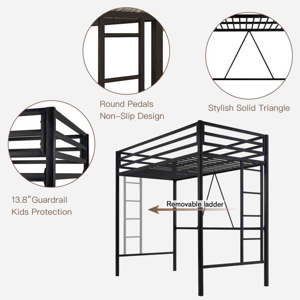 Metal Twin Loft Bed Frame for Kids  Teens with Safety Guardr - Claremont, California - FleaMarketBay
