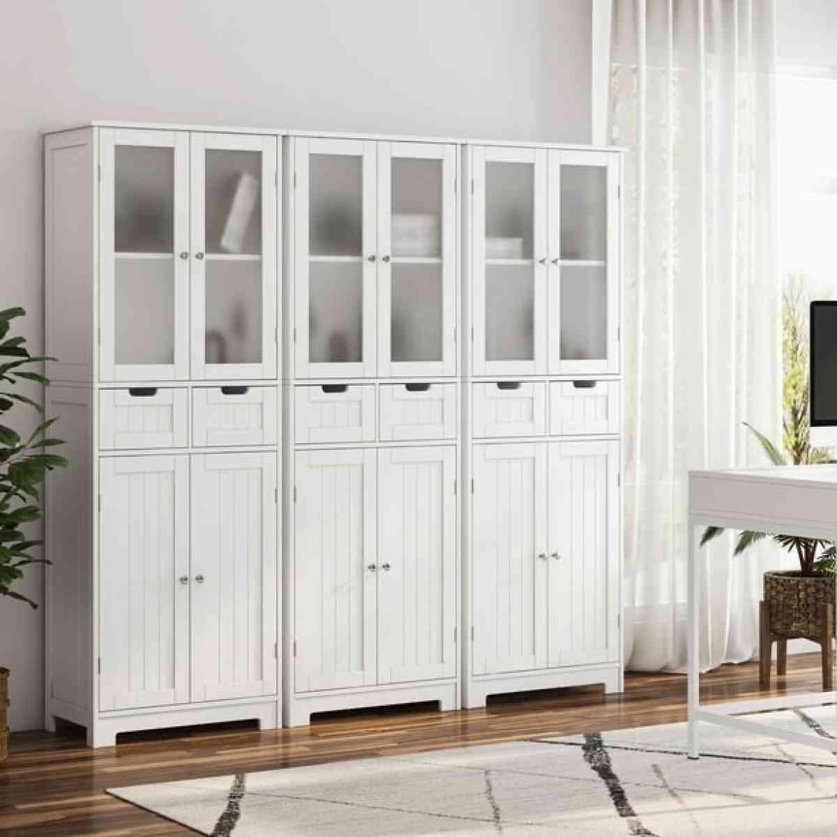 4 Doors Linen Storage Cabinet 3Tier Wood Tall Cabinet Cupboa - Chino Hills, California - FleaMarketBay