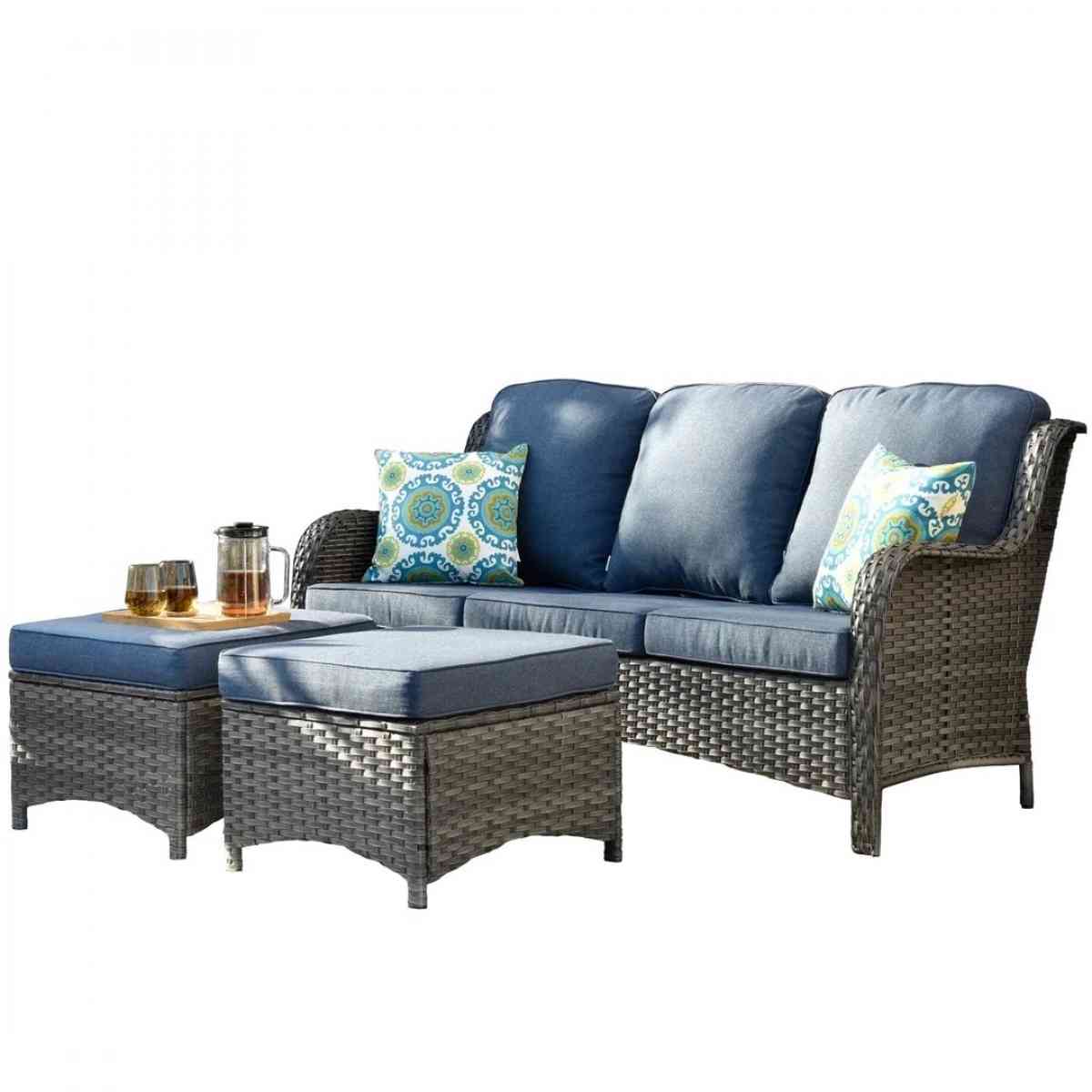 Outdoor Couch 3Piece with Ottoman Kenard Curved Handres - Claremont, California