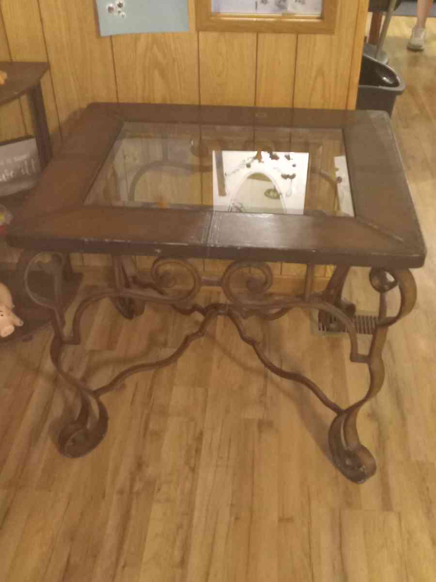 wooden metal table with glass in the middle of it - Taylorsville, North Carolina