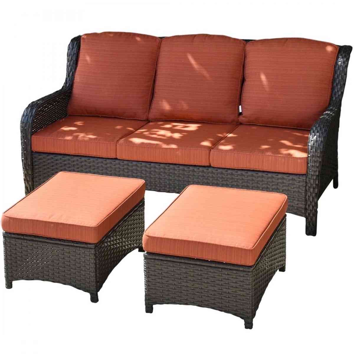 Outdoor Couch 3Piece with Ottoman Kenard Curved Handres - Claremont, California - FleaMarketBay