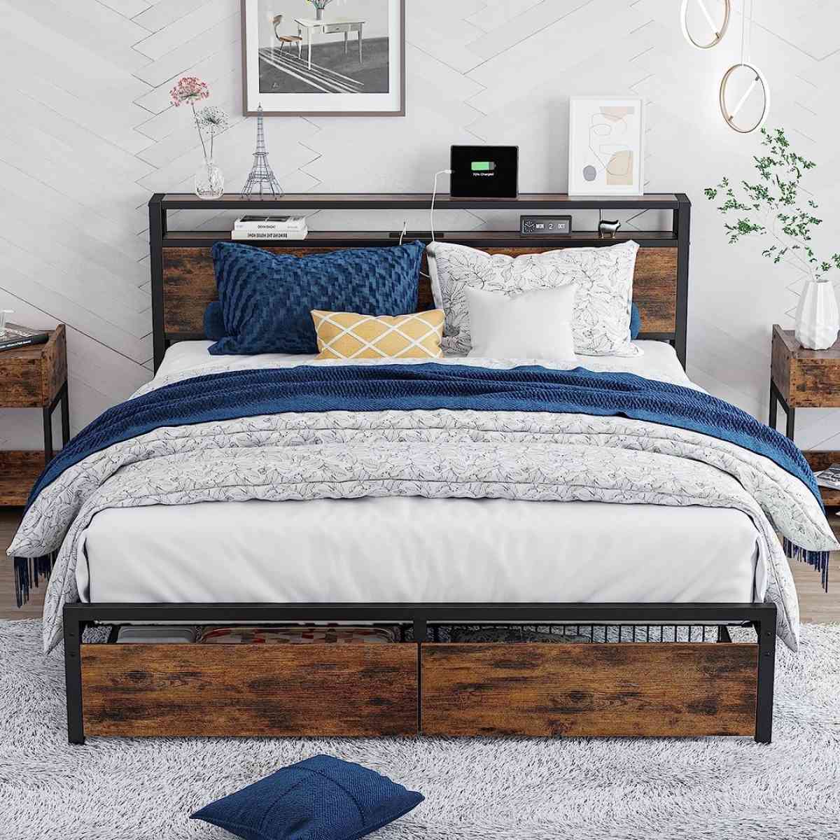 Full Size Bed Frame with Storage Drawers Platform Bed with H - Claremont, California - FleaMarketBay