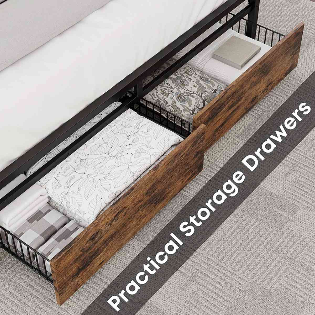 Full Size Bed Frame with Storage Drawers Platform Bed with H - Claremont, California - FleaMarketBay