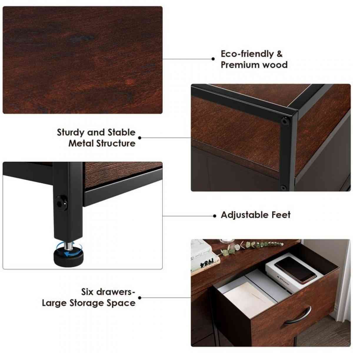 Dresser with 6 Fabric Drawers Wood Dresser Chest of Drawers - Claremont, California - FleaMarketBay