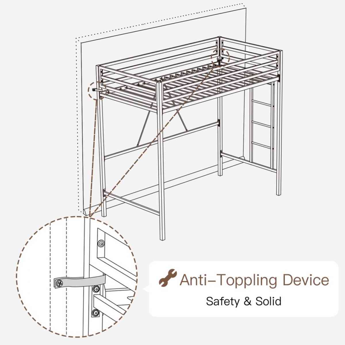 Metal Twin Loft Bed Frame for Kids  Teens with Safety Guardr - Claremont, California - FleaMarketBay