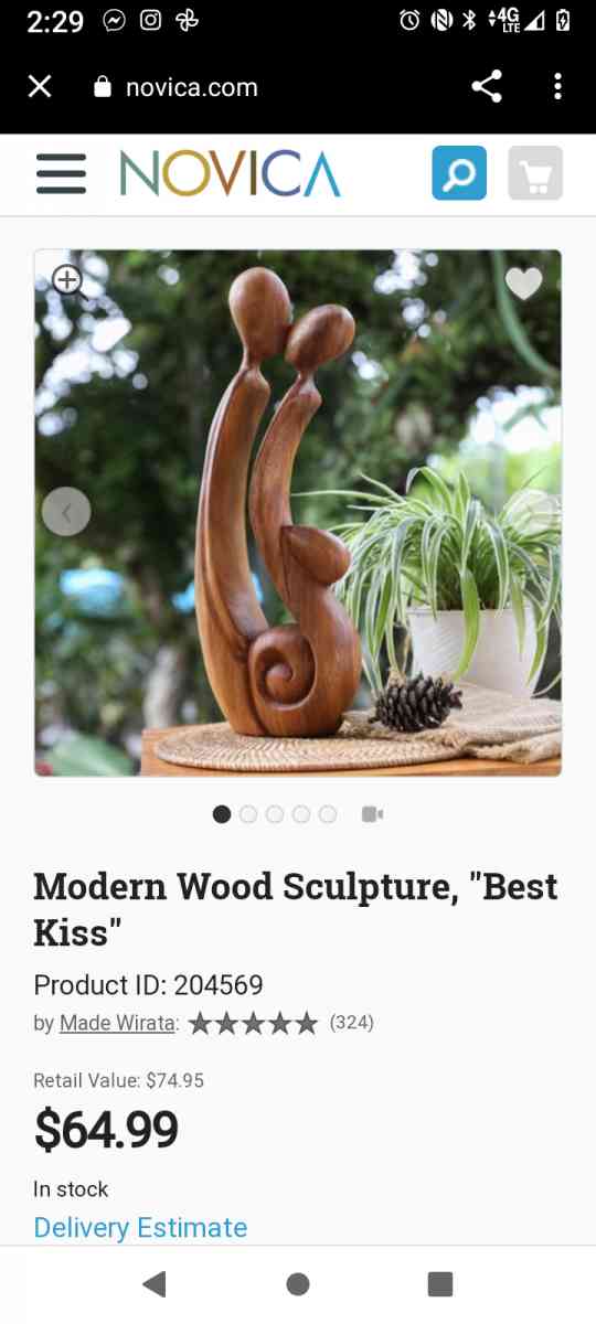 wood sculpture man  woman kissing - Houston, Texas - FleaMarketBay