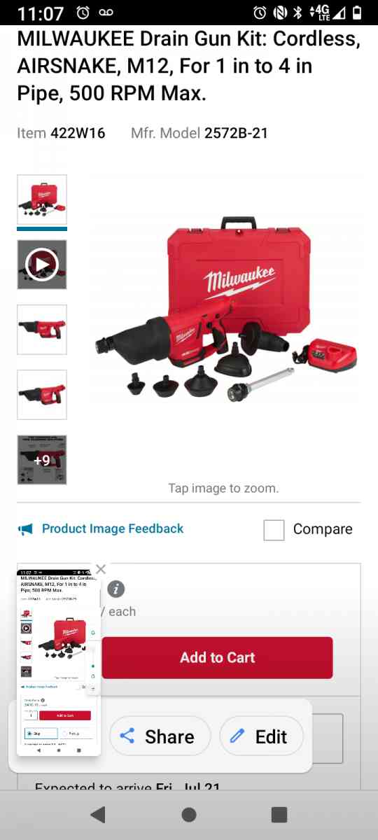 MILWAUKEE Drain Gun Kit Cordless AIRSNAKE M12 For 1 in to 4 - Houston, Texas - FleaMarketBay