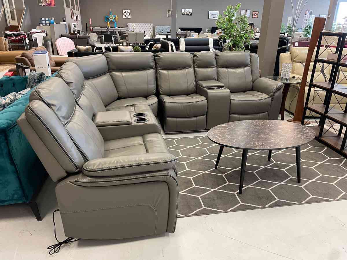 SPECIAL PRICES ONLY ON THIS MONTH Gray leather sectional pow - Houston, Texas - FleaMarketBay