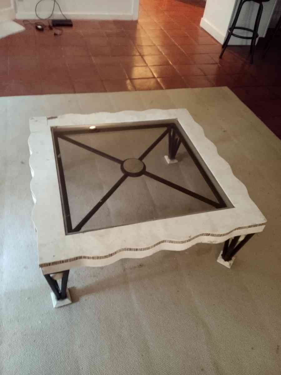 Cast Iron and Marble Coffee Table with Glass Top - Orange Beach, Alabama