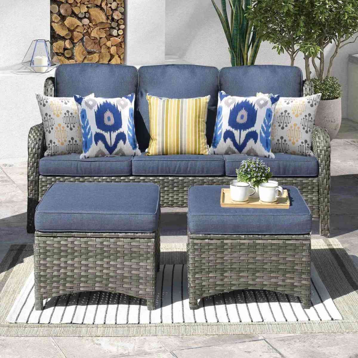 Outdoor Couch 3Piece with Ottoman Kenard Curved Handres - Claremont, California - FleaMarketBay