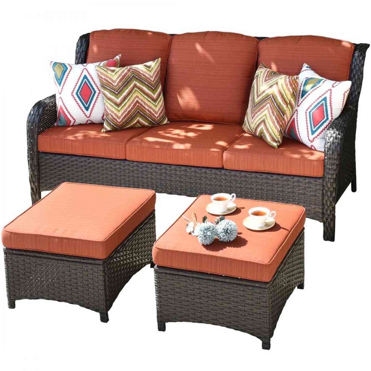 Outdoor Couch 3Piece with Ottoman Kenard Curved Handres - Claremont, California - FleaMarketBay