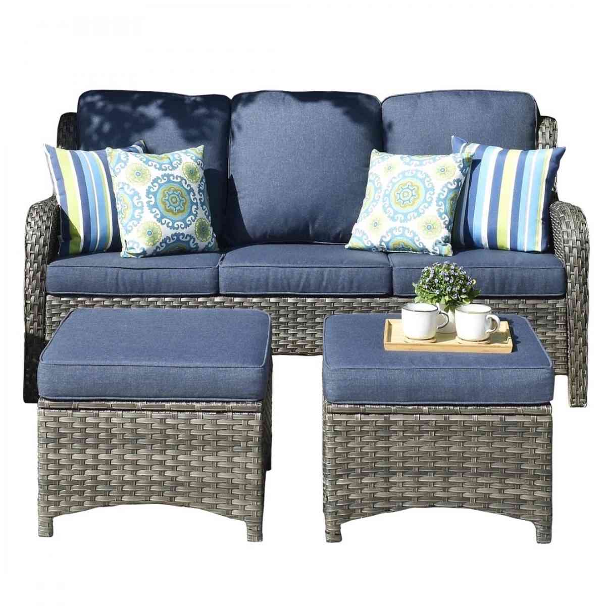 Outdoor Couch 3Piece with Ottoman Kenard Curved Handres - Claremont, California - FleaMarketBay