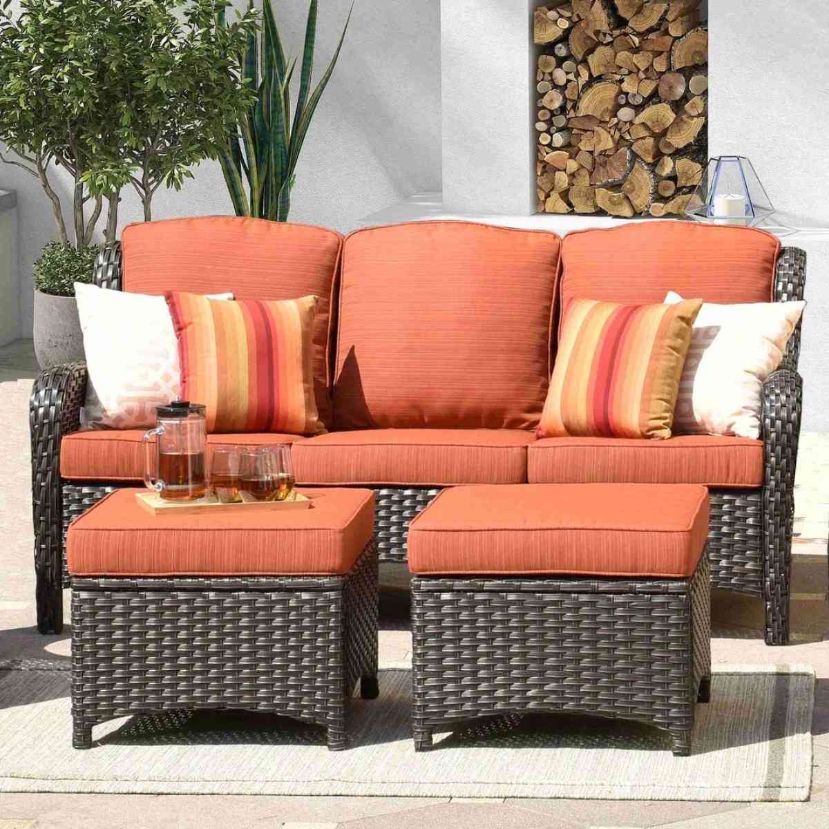 Outdoor Couch 3Piece with Ottoman Kenard Curved Handres - Claremont, California