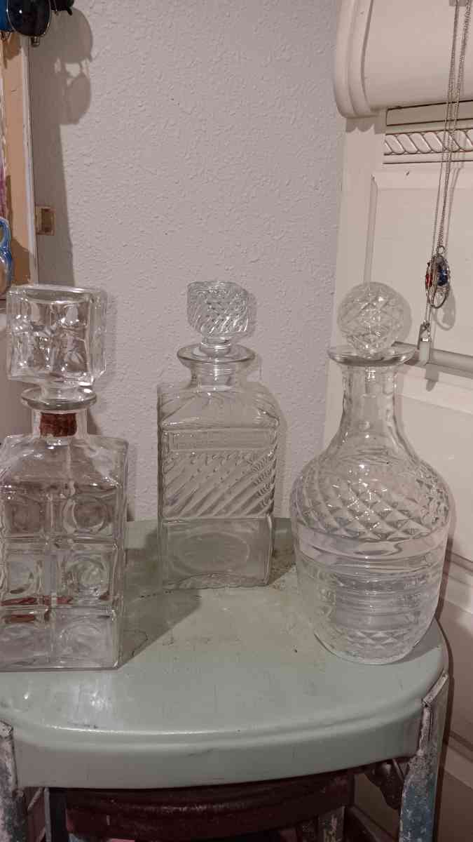 3 glass and or crystal liquor decanters old