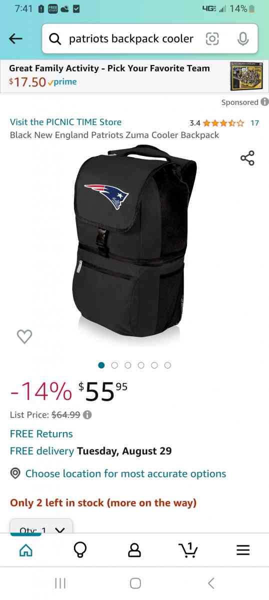 patriots backpack cooler and storage - Leesville, South Carolina - FleaMarketBay