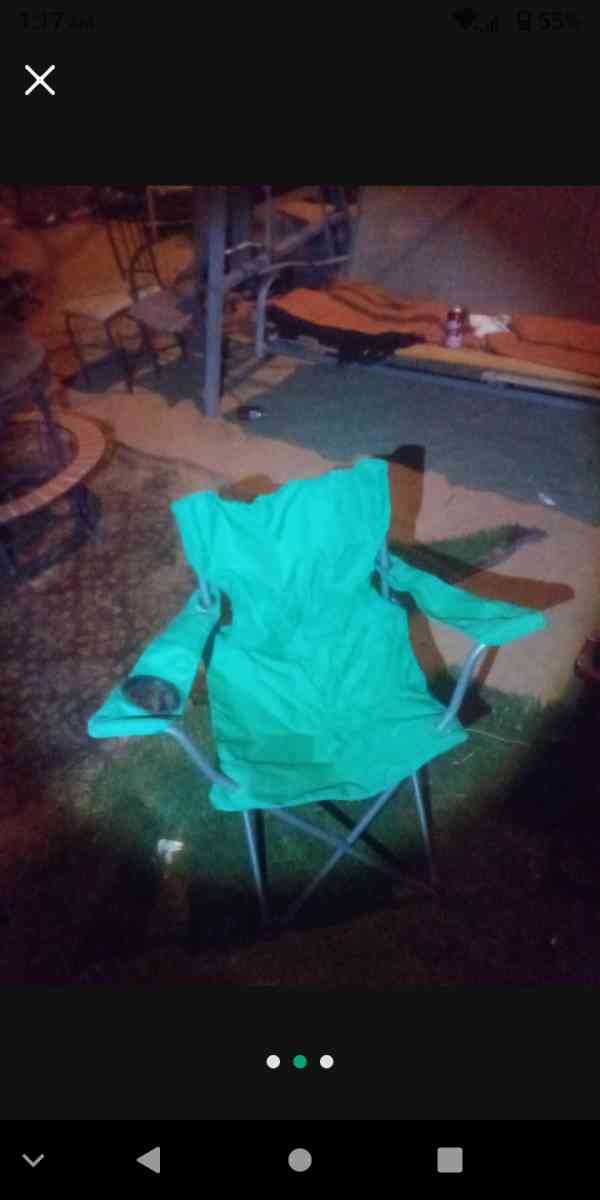 two foldable chairs with cup holders and one foldable cot - Albuquerque, New Mexico - FleaMarketBay
