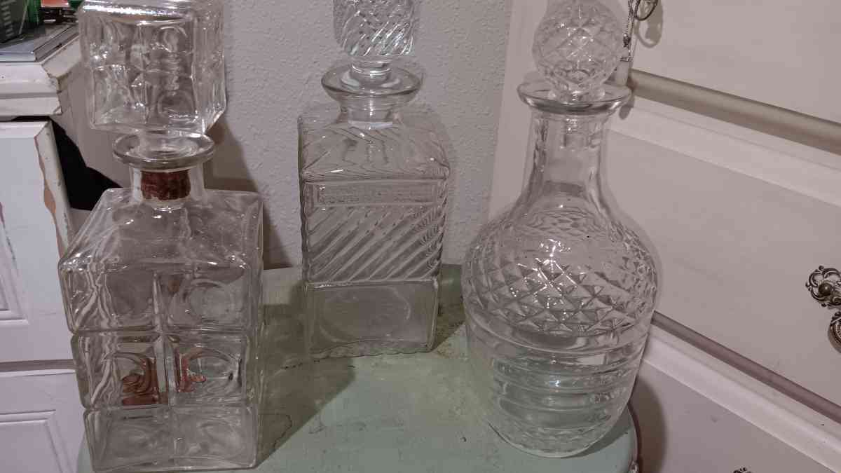 3 glass and or crystal liquor decanters old - Montgomery, Alabama - FleaMarketBay