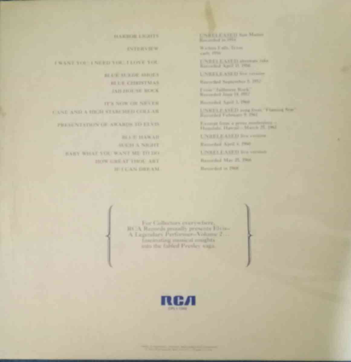 Elvis volume two A legendary performer vinyl record - Indianapolis, Indiana - FleaMarketBay