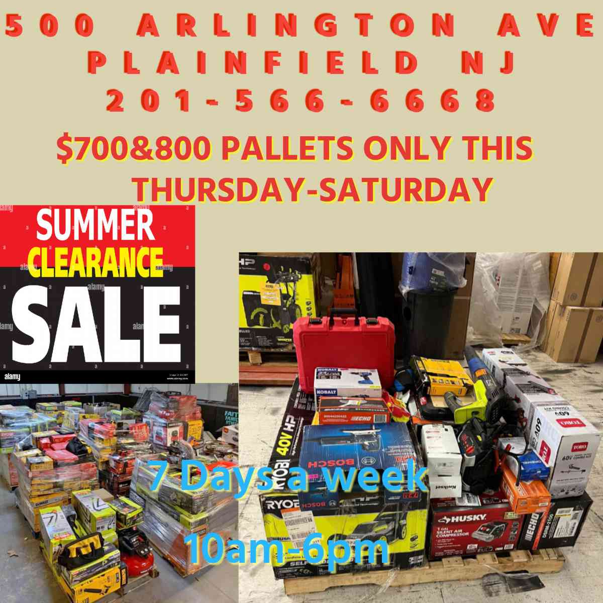 pallets blow out sale only today thru Saturday