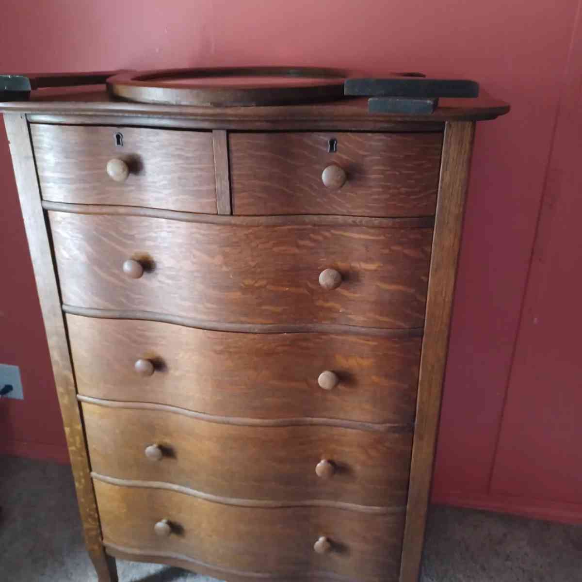 Oak Tall Boy dresser with mirror - Galveston, Indiana