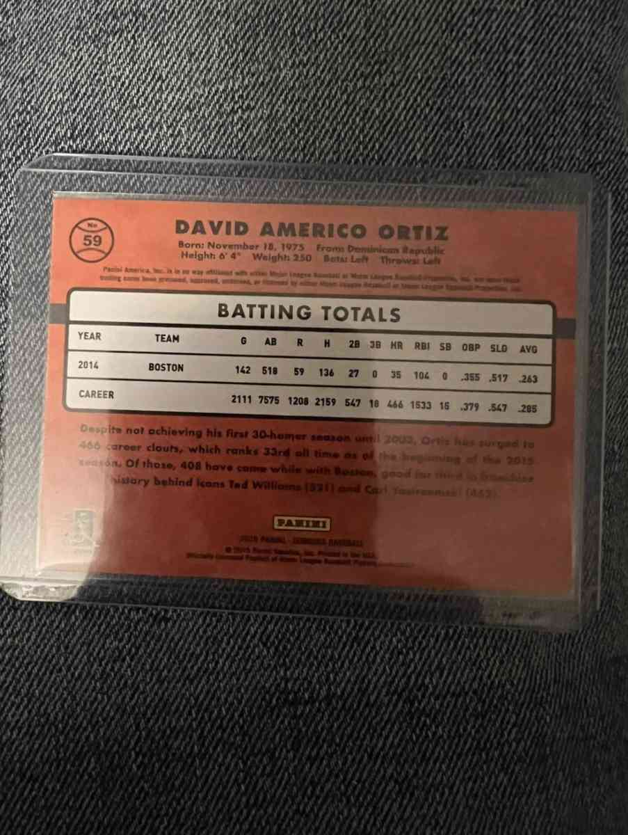 Panini David Ortiz Signed Card  59 HOF - Alicia, Arkansas - FleaMarketBay
