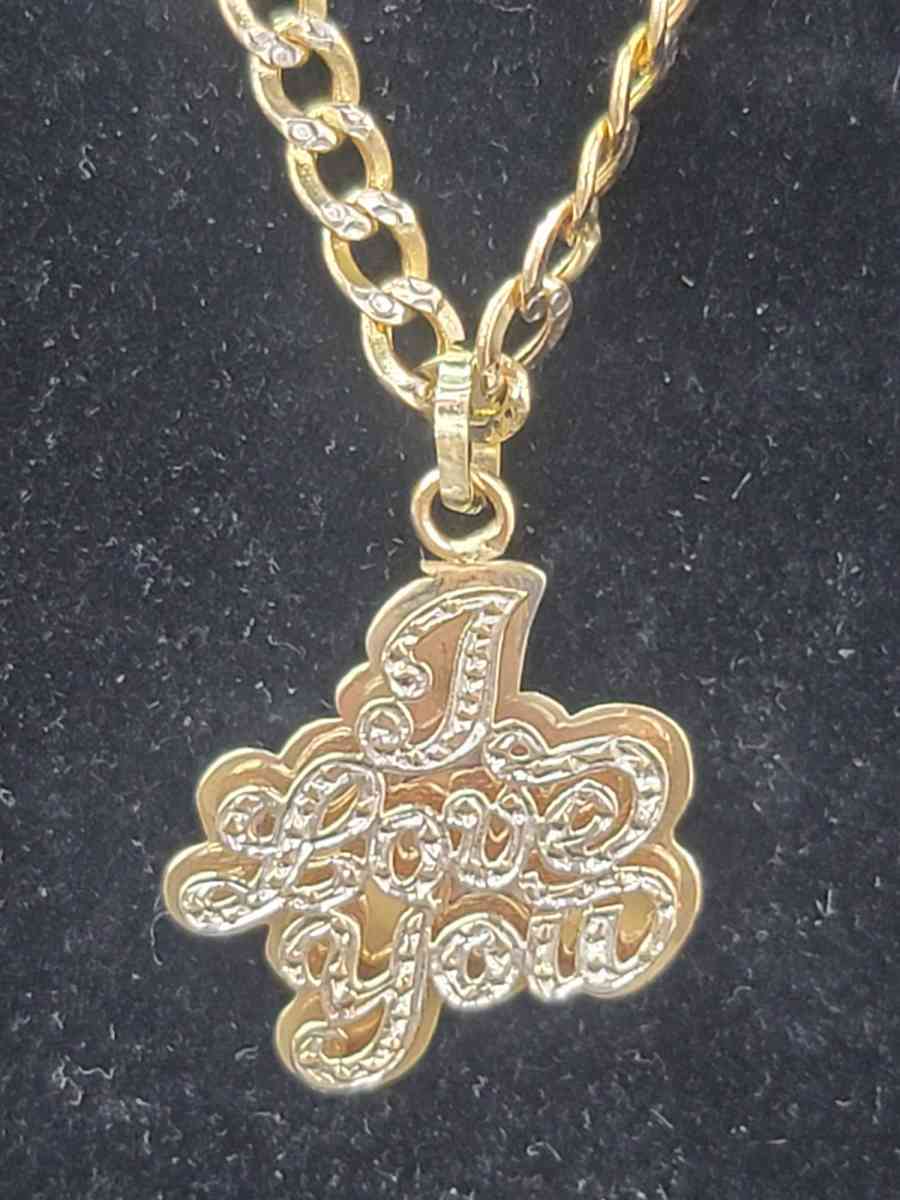 14K Gold Chain Hollow Cuban W Love Charm 114 Grams 22 - Bronx, New York - FleaMarketBay