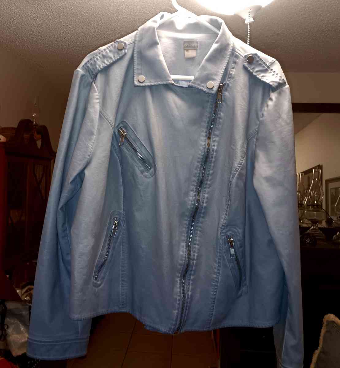 chicos new leather jacket  baby blue