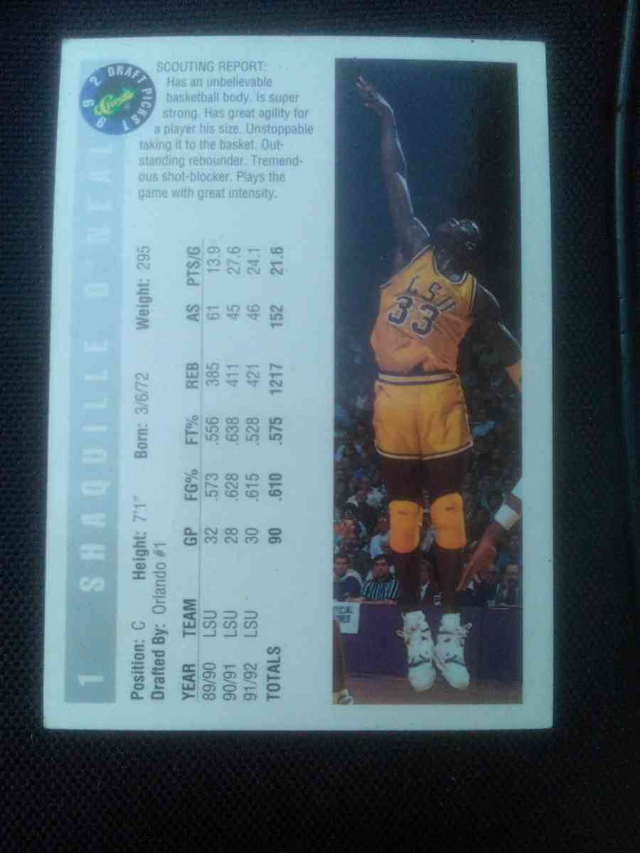 Shaquille ONeal 1992 Draft Picks Card - Tulsa, Oklahoma - FleaMarketBay