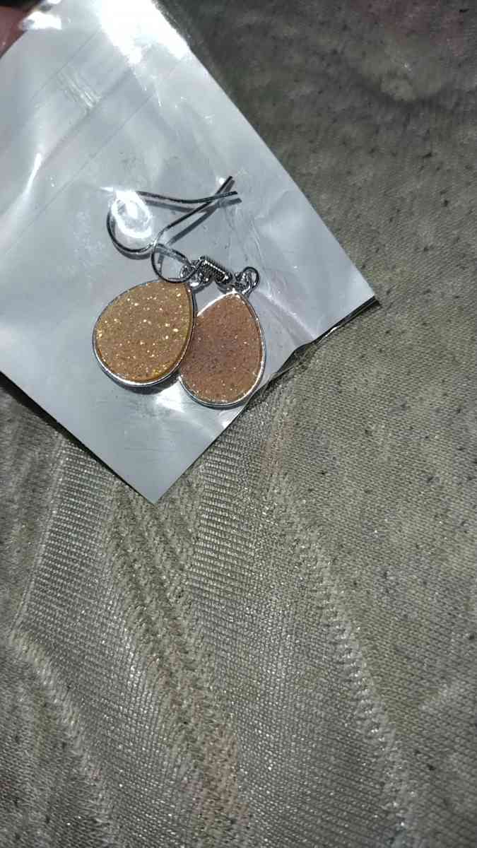 Sterling Silver Peach Orange Oval Earrings