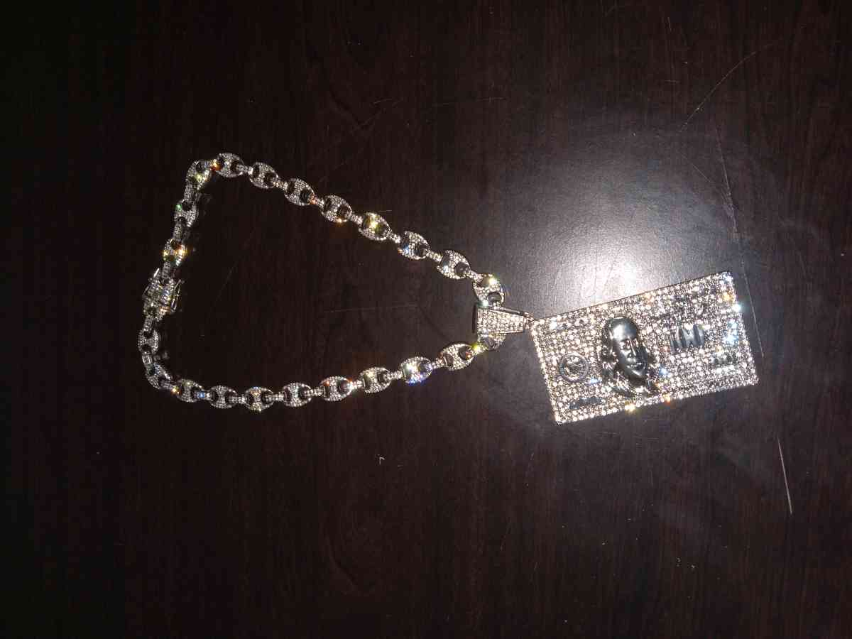 Shiny Banknote Pendant with 13mm Pig Nose Necklace Rhineston - Alicia, Arkansas - FleaMarketBay