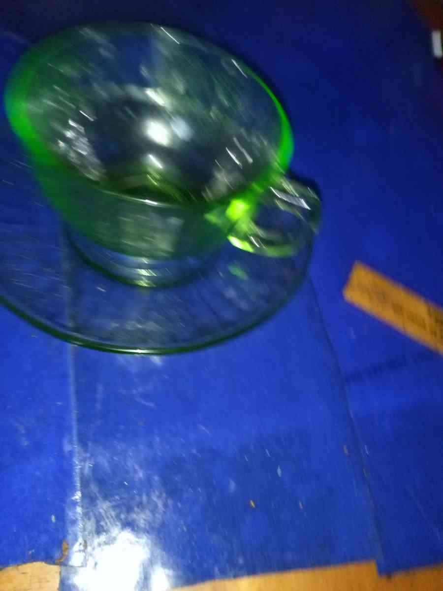 Hazel Atlas fruits uranium glass cup and saucer - Pawtucket, Rhode Island - FleaMarketBay