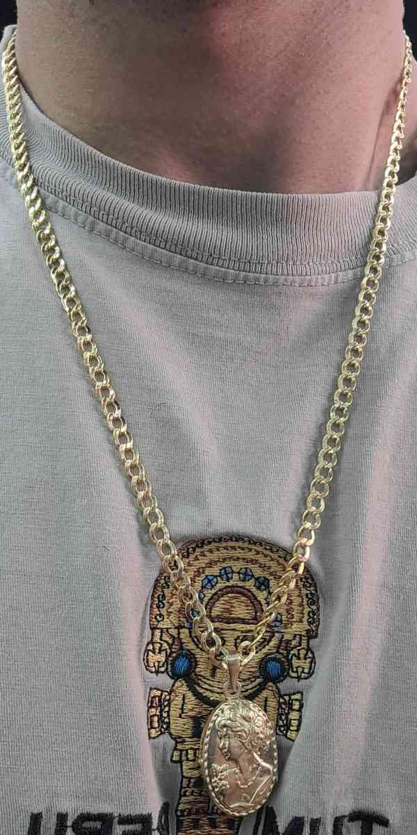 14K Gold Chain Hollow Cuban W Photo Charm 185 Grams 24 - Bronx, New York - FleaMarketBay