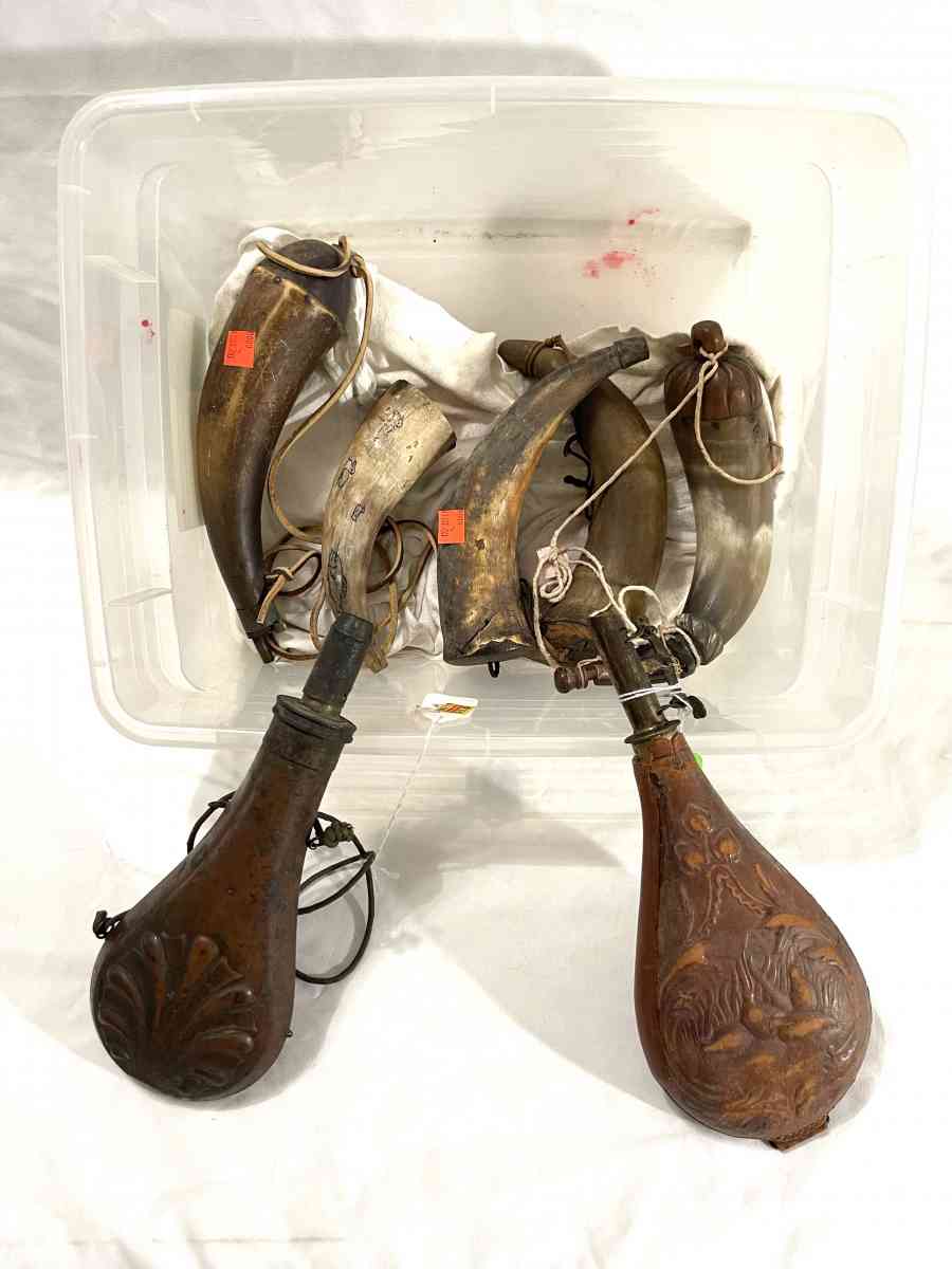 antique 1840s flasks  and powder horns