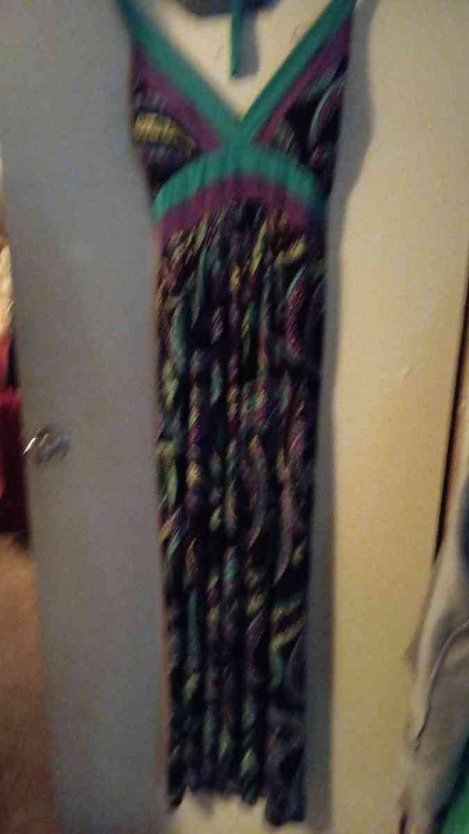 wild print halter top sundress of purples greens and blues - Seneca, South Carolina - FleaMarketBay