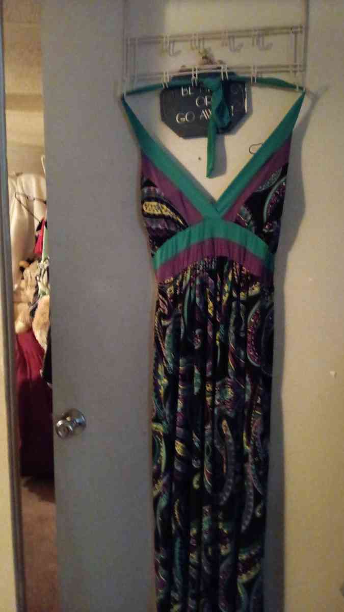 wild print halter top sundress of purples greens and blues - Seneca, South Carolina - FleaMarketBay